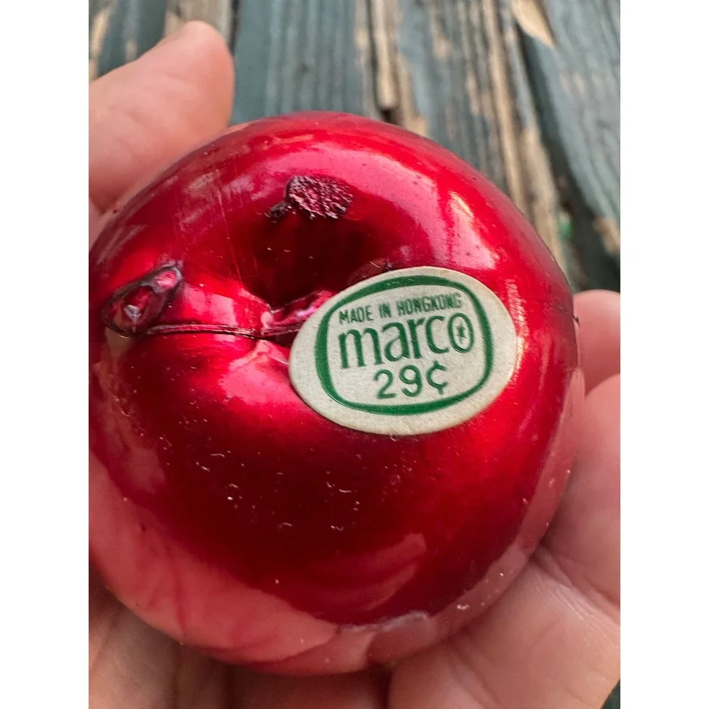 Vintage Marco Fruit Ornaments Set Red Apple Red Pear Gold Apple Hong Kong 3pc